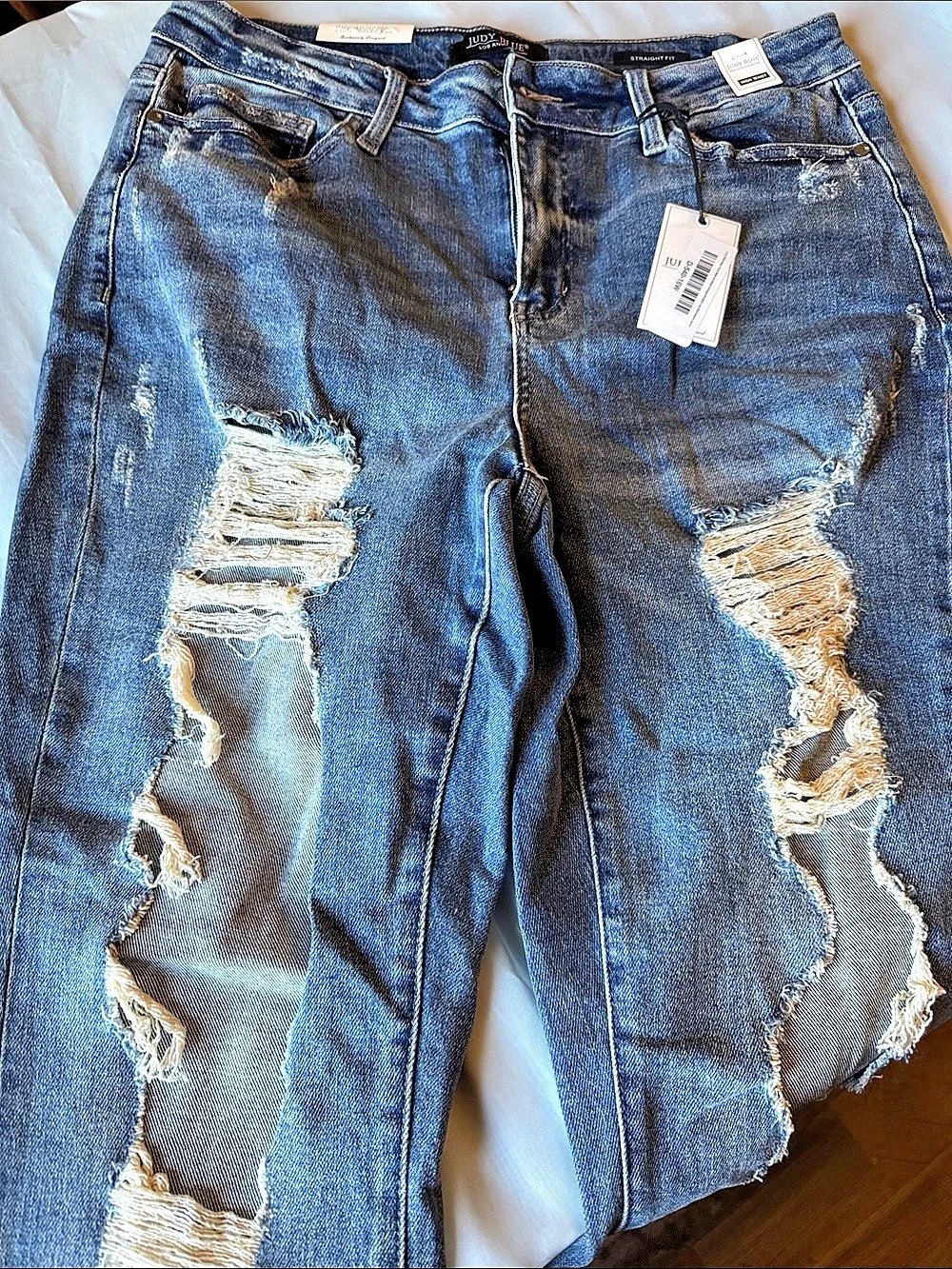 Judy Blue High Waist Straight Fit Jeans Distressed Blue Jeans Waist 16W NWT